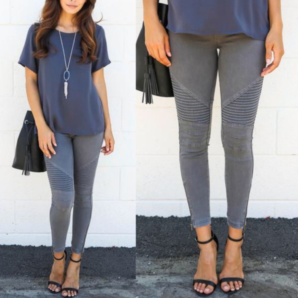 NWT Stretchy Biker Pants - Dark Grey - Picture 1 of 4
